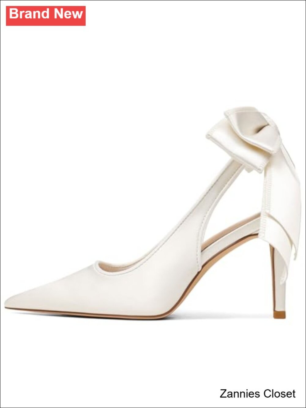 ✨ Slingback Heels Pointed Closed Toe Satin Bow Stiletto Pumps Wedding Bridal